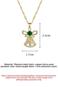 Detail of gold bell pendant with green gemstone and bowknot, size 1.7x2.6cm