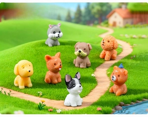 Miniature resin puppy set showing realistic breeds for micro landscape fairy gardens