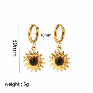 Vintage 18k gold plated sunburst earrings with natural stone and 30mm size labels