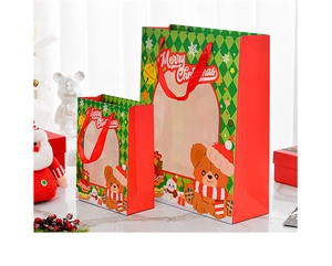 Christmas gift bags with transparent windows, bear and snowman patterns in two sizes