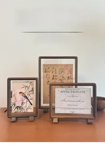 Detail of walnut wood picture frames showing mortise and tenon joint craftsmanship