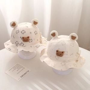 Cute baby sun hat with bear ears and embroidery for infants aged 5 to 18 months