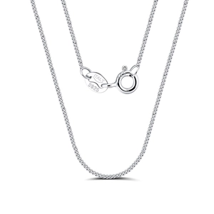 Macro detail of S925 sterling silver curb chain with Italy mark and spring clasp