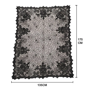 Black lace Halloween tablecloth with cobweb pumpkin and bat patterns 175x135cm size