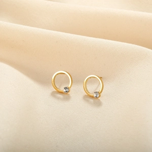 Elegant gold plated stainless steel hoop earrings with round sparkling cubic zirconia