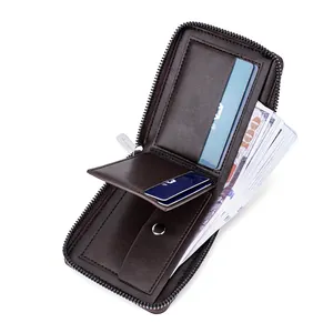 Men's premium RFID blocking leather wallet with multi-card slots and zipper coin pocket