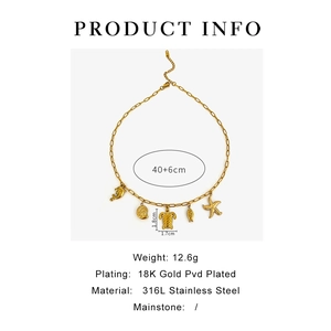 Info technique détaillée collier océan en acier inoxydable plaqué or 18 carats