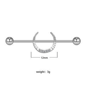 Gioielli piercing industrial barbell in argento con pietra zircone 12mm 3g
