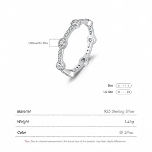 S925 sterling silver geometric band ring with round white cubic zirconia inlay
