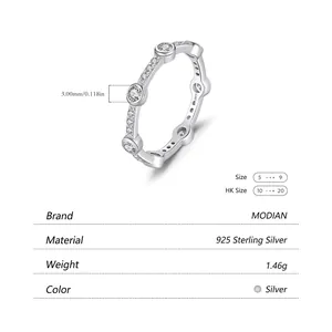 S925 sterling silver geometric band ring with round white cubic zirconia inlay