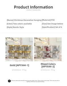 Macro detail of Nordic PVC Christmas drum ornaments in gold and mixed sets of six