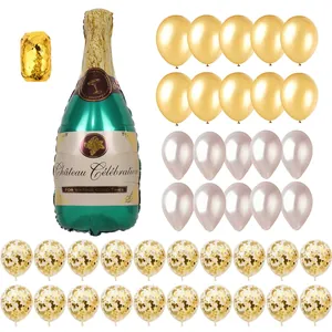 Champagne bottle balloon set with gold confetti and latex balloons for party decoration