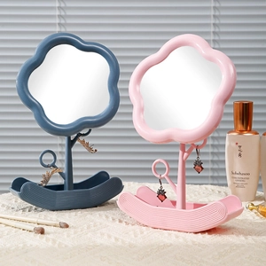 Cloud shaped adjustable makeup mirror with base storage tray in pink and blue colors