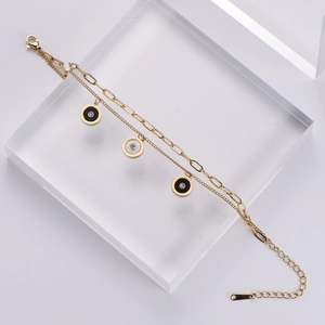 Double-layer 18k gold plated bracelet with Roman numeral charms and sparkling crystals