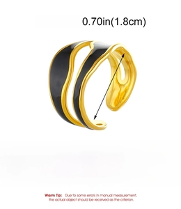 Detail showing the 1.8cm diameter and 3.6g weight of this wavy stainless steel gold ring