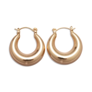 Polished golden metallic hoop earrings with minimalist circular design in high-quality finish