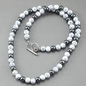 Men Beaded Necklace Natural Stone Tiger Eye Hematite Stainless Steel Toggle Clasp Hip Hop Fashion