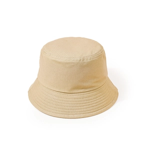 Detail shot of the khaki bucket hat fabric texture with clean stitching lines