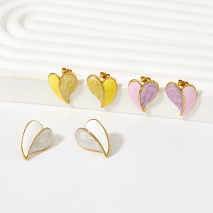 Minimalist heart enamel earrings in gold-plated stainless steel with marble patterns