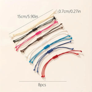 Set di 8 braccialetti intrecciati colorati regolabili in filo di cera con nodo piatto