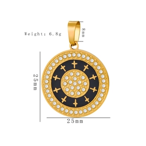 Hip hop gold stainless steel pendant with black enamel cross and white rhinestones