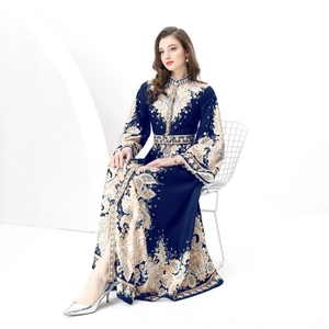 Vintage high collar paisley print maxi dress with long sleeves and wide hem