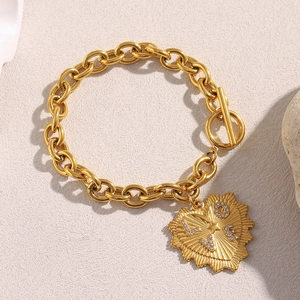 Bracelet chaîne en O plaqué or 18K en acier inoxydable avec pendentif cœur LOVE