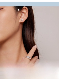 Detail view of s925 silver flower jewelry set with sparkling pavé cubic zirconia