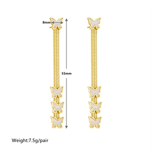 Boucles d'oreilles papillon dorées avec pompons, étoile en nacre et chaîne serpent