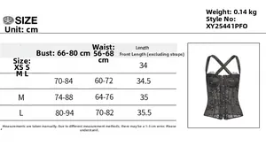 Detailed size guide for women's lace corset top with bust and waist measurements