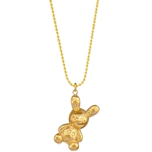 Minimalist titanium steel gold necklace with a textured 3D rabbit pendant on white background