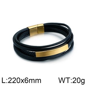 Detail of woven leather bracelet with magnetic clasp showing 220mm length and 6mm width