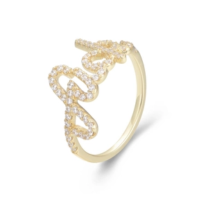 Elegant s925 silver gold ring with script letter design and pavé cubic zirconia