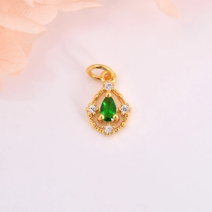 Mini copper teardrop pendant with green zircon for DIY necklace and bracelet making