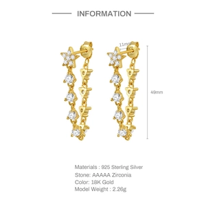 Information chart of S925 sterling silver tassel star earrings with 18K gold and 5A zirconia