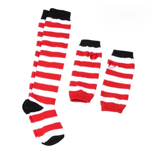 Macro view of kids' striped long socks and arm warmers with thumb hole details