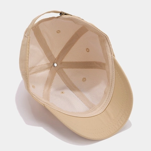 Quick-dry short brim baseball cap in khaki with breathable mesh lining and adjustable buckle