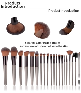 Detail of 22-piece champagne gold makeup brush set with soft gradient synthetic bristles