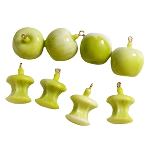Green resin apple pendants and apple core charms for DIY earring and jewelry making