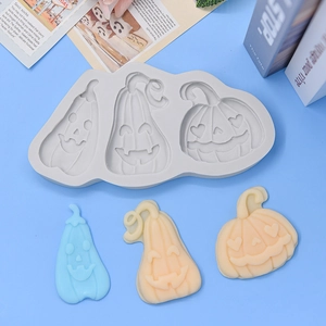 Halloween pumpkin silicone mold set with three distinct Jack-o'-lantern face shapes for DIY baking