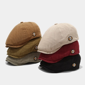 Vintage Plaid Newsboy Cap Cotton Adjustable Retro Octagonal Flat Hat With M Letter Logo For Men And Women