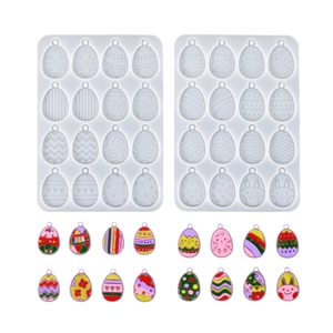 Easter egg silicone earring mold set for DIY resin pendants featuring cute cartoon patterns
