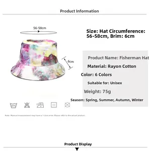 Spécifications de taille et détails du chapeau bob tie-dye en coton mercerisé poli