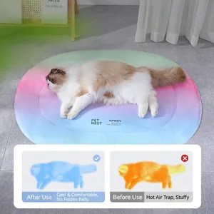 Rainbow gradient pet cooling mat for dogs and cats with oval structure in lavender blue