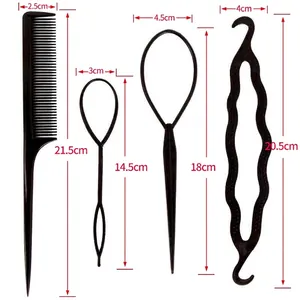 Hair styling tool set including loop tools, wavy bun maker and comb for children's braids