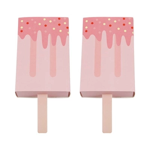 European style pink popsicle shaped candy boxes with colorful sprinkles for party favors