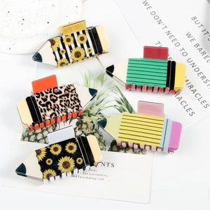 Lot de 5 pinces à cheveux en forme de crayon de 8,6 cm avec motifs tournesols et léopard