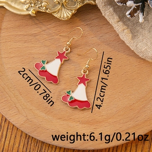 Detailed view of Christmas hat earrings with size dimensions and red enamel finish