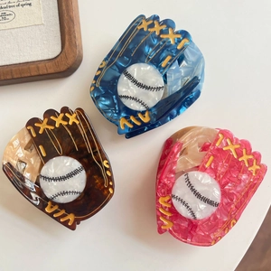 Pince à Cheveux en Acétate de Cellulose Forme Gant de Baseball Thème Sport Fait à la Main Motif Marbre Grande Pince pour Femme Accessoire Cheveux
