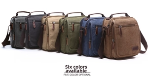 Canvas cross body bag for men featuring multiple zipper pockets in six various colors